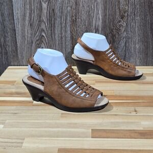 Easy Street Sandals Women's 7W‎ Width Slingback Heel Dress Shoes Brown